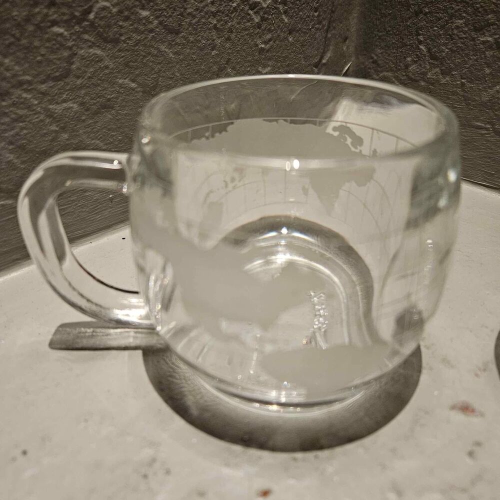 Nestlé World Globe Glass Vintage Coffee Cups Set of 2